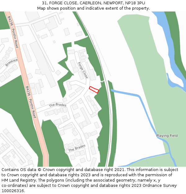 31, FORGE CLOSE, CAERLEON, NEWPORT, NP18 3PU: Location map and indicative extent of plot