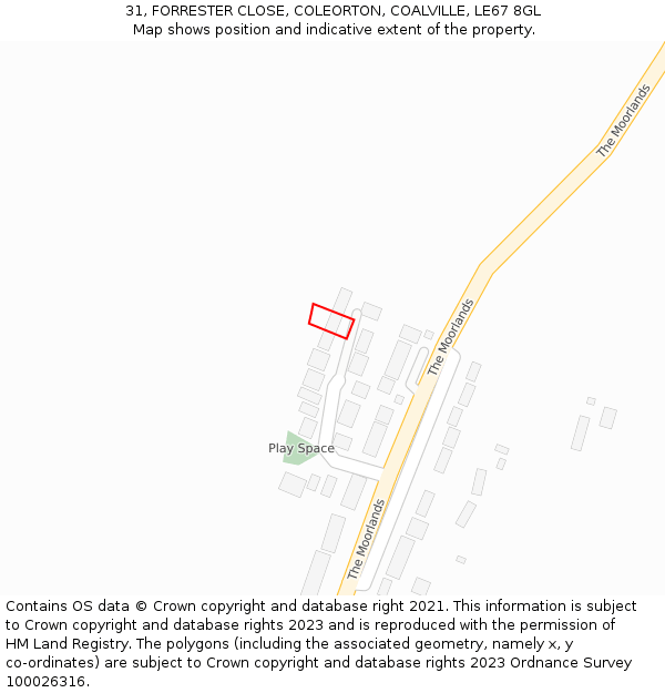 31, FORRESTER CLOSE, COLEORTON, COALVILLE, LE67 8GL: Location map and indicative extent of plot