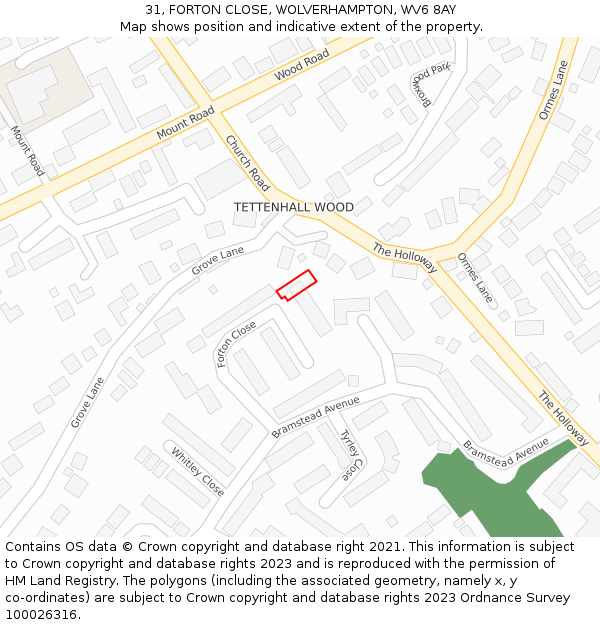 31, FORTON CLOSE, WOLVERHAMPTON, WV6 8AY: Location map and indicative extent of plot