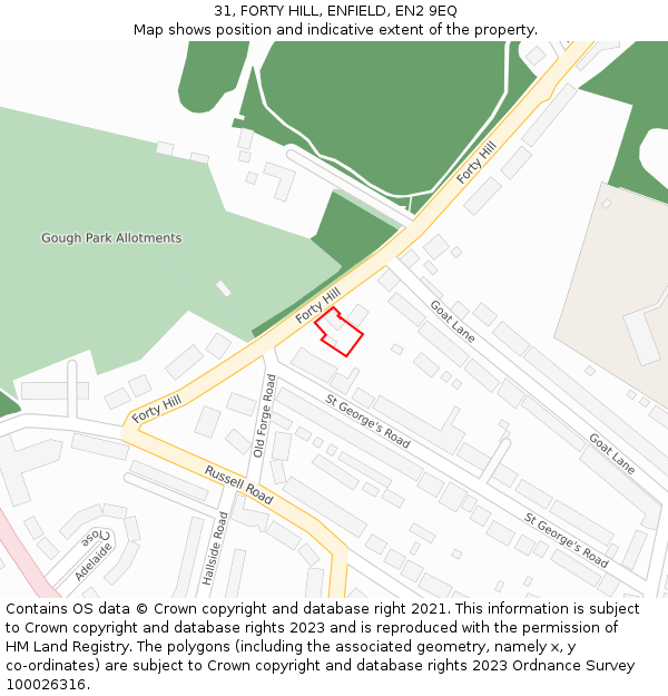31, FORTY HILL, ENFIELD, EN2 9EQ: Location map and indicative extent of plot