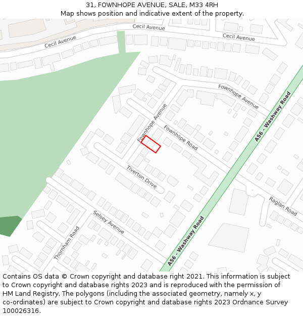 31, FOWNHOPE AVENUE, SALE, M33 4RH: Location map and indicative extent of plot