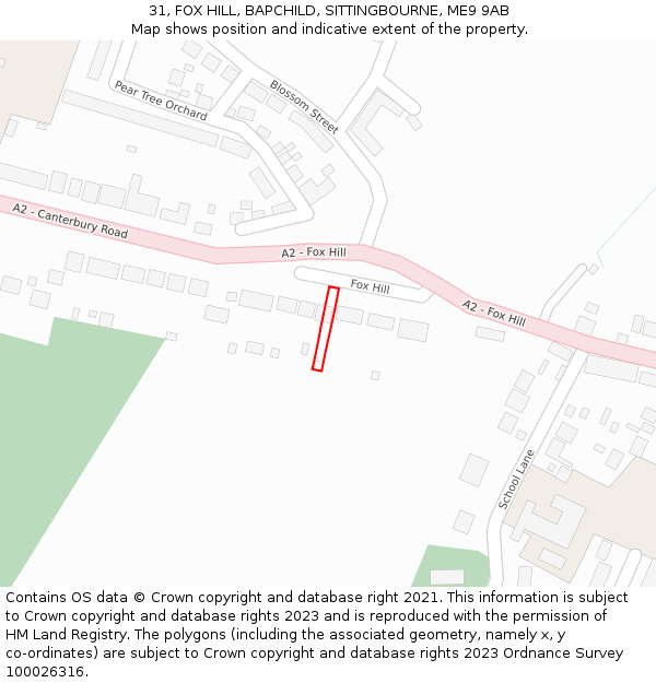 31, FOX HILL, BAPCHILD, SITTINGBOURNE, ME9 9AB: Location map and indicative extent of plot