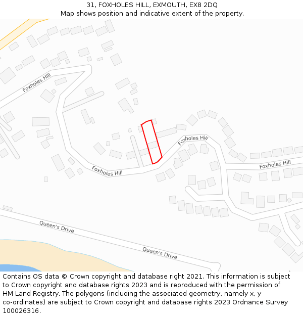 31, FOXHOLES HILL, EXMOUTH, EX8 2DQ: Location map and indicative extent of plot