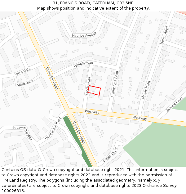 31, FRANCIS ROAD, CATERHAM, CR3 5NR: Location map and indicative extent of plot