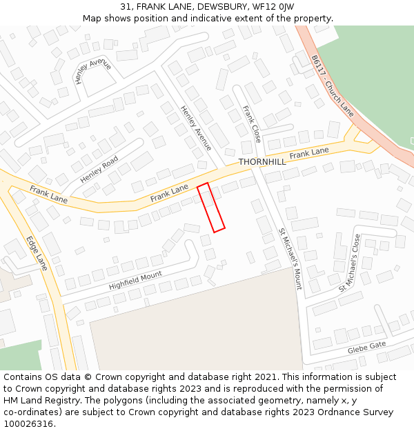 31, FRANK LANE, DEWSBURY, WF12 0JW: Location map and indicative extent of plot