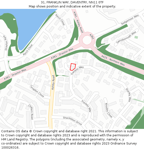 31, FRANKLIN WAY, DAVENTRY, NN11 0TF: Location map and indicative extent of plot