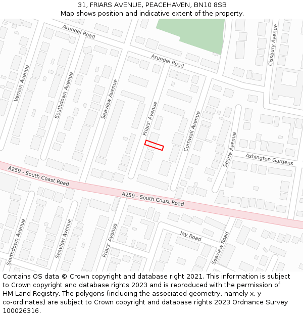 31, FRIARS AVENUE, PEACEHAVEN, BN10 8SB: Location map and indicative extent of plot