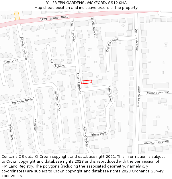 31, FRIERN GARDENS, WICKFORD, SS12 0HA: Location map and indicative extent of plot