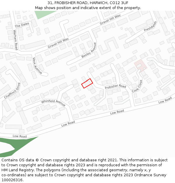 31, FROBISHER ROAD, HARWICH, CO12 3UF: Location map and indicative extent of plot