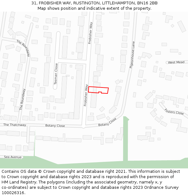 31, FROBISHER WAY, RUSTINGTON, LITTLEHAMPTON, BN16 2BB: Location map and indicative extent of plot