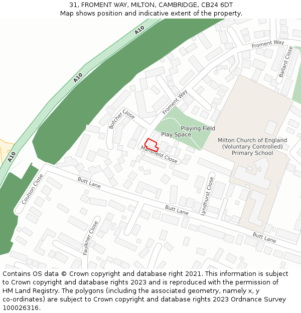 31, FROMENT WAY, MILTON, CAMBRIDGE, CB24 6DT: Location map and indicative extent of plot