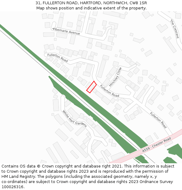 31, FULLERTON ROAD, HARTFORD, NORTHWICH, CW8 1SR: Location map and indicative extent of plot