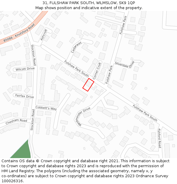 31, FULSHAW PARK SOUTH, WILMSLOW, SK9 1QP: Location map and indicative extent of plot