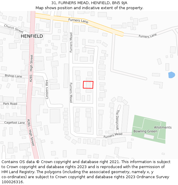 31, FURNERS MEAD, HENFIELD, BN5 9JA: Location map and indicative extent of plot