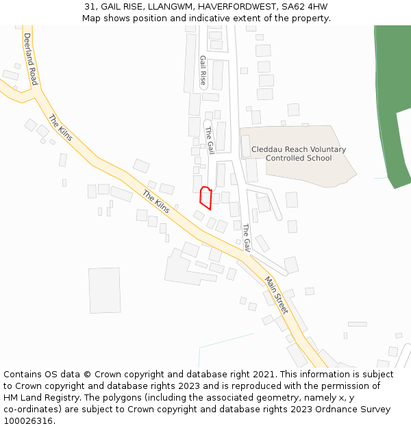 31, GAIL RISE, LLANGWM, HAVERFORDWEST, SA62 4HW: Location map and indicative extent of plot