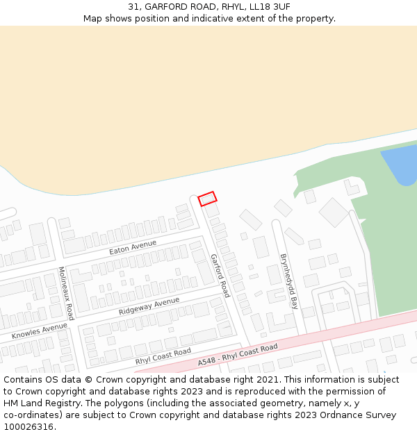 31, GARFORD ROAD, RHYL, LL18 3UF: Location map and indicative extent of plot