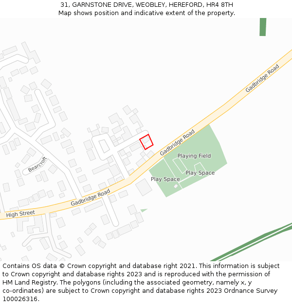 31, GARNSTONE DRIVE, WEOBLEY, HEREFORD, HR4 8TH: Location map and indicative extent of plot