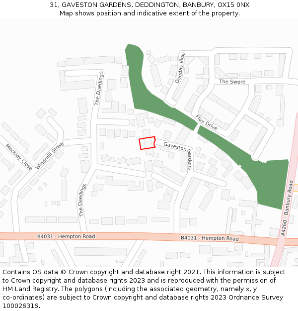 31, GAVESTON GARDENS, DEDDINGTON, BANBURY, OX15 0NX: Location map and indicative extent of plot