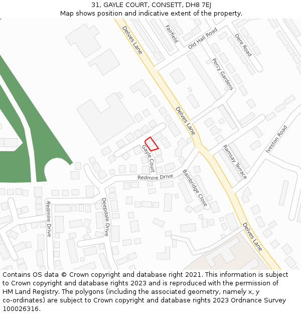 31, GAYLE COURT, CONSETT, DH8 7EJ: Location map and indicative extent of plot