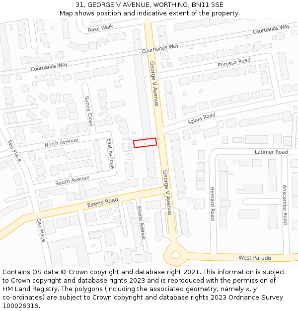 31, GEORGE V AVENUE, WORTHING, BN11 5SE: Location map and indicative extent of plot