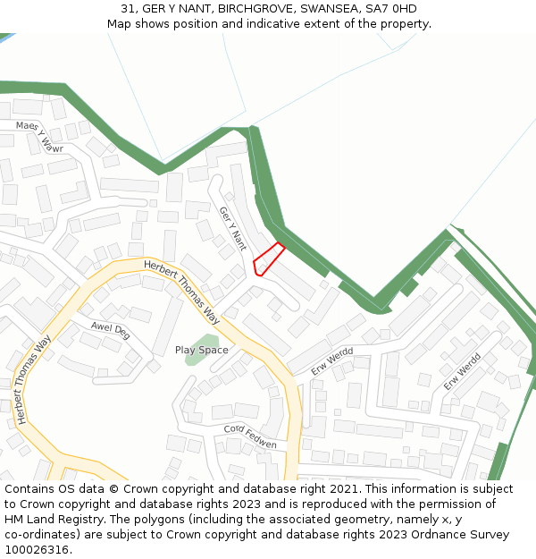 31, GER Y NANT, BIRCHGROVE, SWANSEA, SA7 0HD: Location map and indicative extent of plot