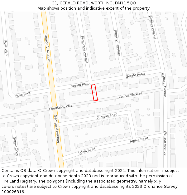 31, GERALD ROAD, WORTHING, BN11 5QQ: Location map and indicative extent of plot