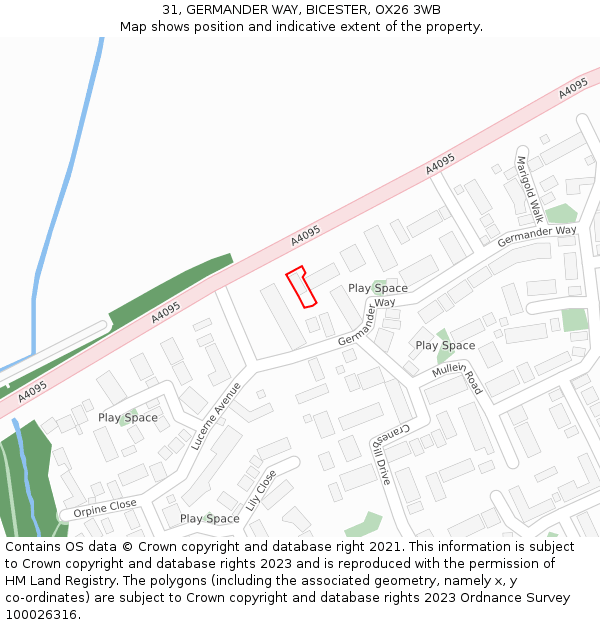31, GERMANDER WAY, BICESTER, OX26 3WB: Location map and indicative extent of plot