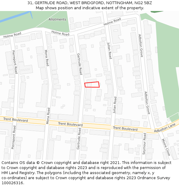 31, GERTRUDE ROAD, WEST BRIDGFORD, NOTTINGHAM, NG2 5BZ: Location map and indicative extent of plot