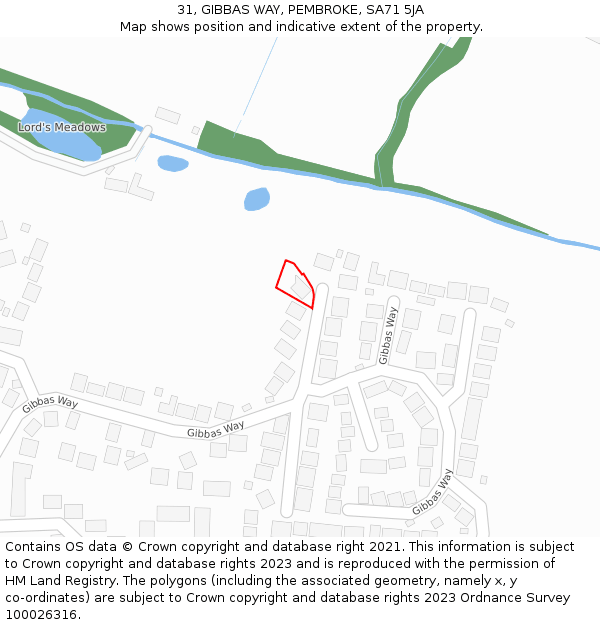 31, GIBBAS WAY, PEMBROKE, SA71 5JA: Location map and indicative extent of plot