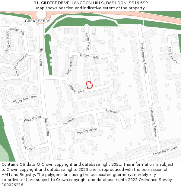 31, GILBERT DRIVE, LANGDON HILLS, BASILDON, SS16 6SP: Location map and indicative extent of plot