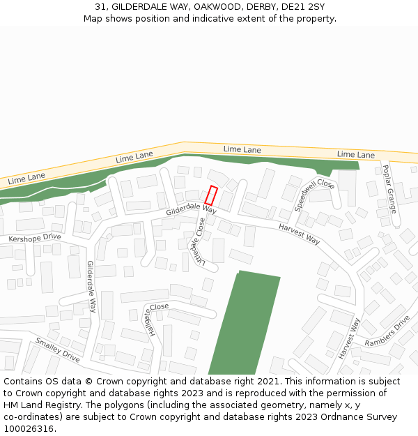 31, GILDERDALE WAY, OAKWOOD, DERBY, DE21 2SY: Location map and indicative extent of plot
