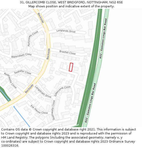 31, GILLERCOMB CLOSE, WEST BRIDGFORD, NOTTINGHAM, NG2 6SE: Location map and indicative extent of plot