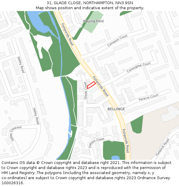 31, GLADE CLOSE, NORTHAMPTON, NN3 9SN: Location map and indicative extent of plot