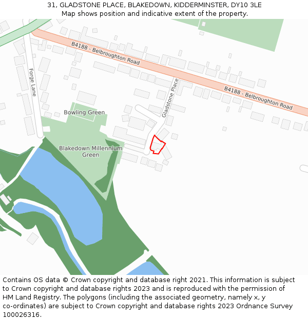 31, GLADSTONE PLACE, BLAKEDOWN, KIDDERMINSTER, DY10 3LE: Location map and indicative extent of plot