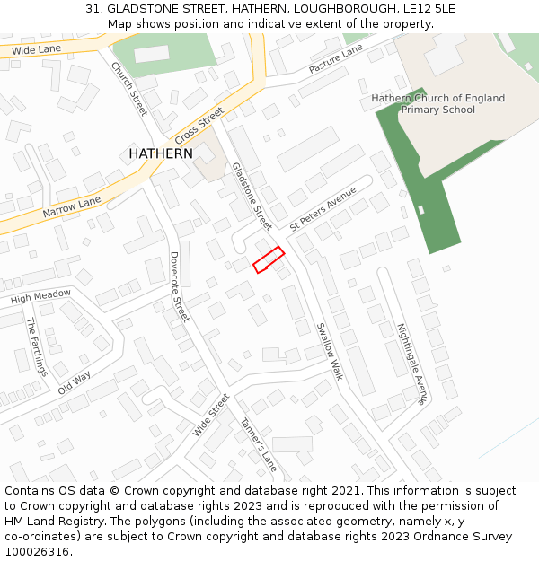 31, GLADSTONE STREET, HATHERN, LOUGHBOROUGH, LE12 5LE: Location map and indicative extent of plot