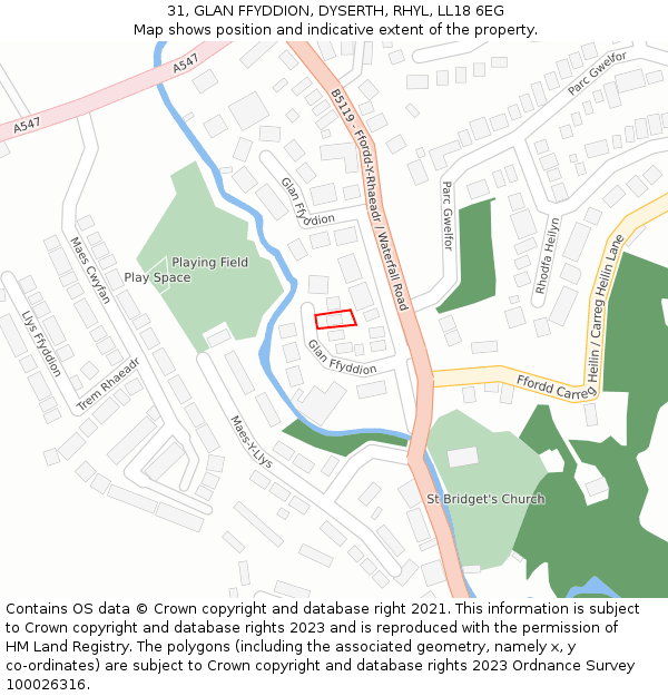 31, GLAN FFYDDION, DYSERTH, RHYL, LL18 6EG: Location map and indicative extent of plot