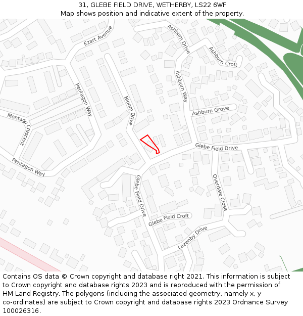 31, GLEBE FIELD DRIVE, WETHERBY, LS22 6WF: Location map and indicative extent of plot