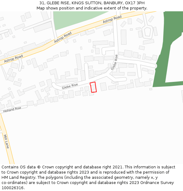 31, GLEBE RISE, KINGS SUTTON, BANBURY, OX17 3PH: Location map and indicative extent of plot