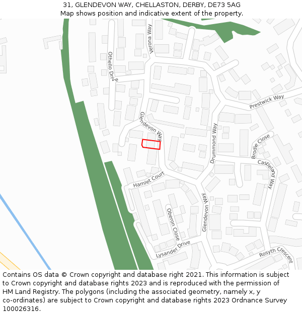 31, GLENDEVON WAY, CHELLASTON, DERBY, DE73 5AG: Location map and indicative extent of plot