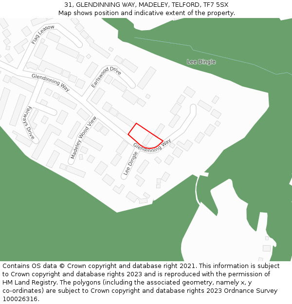 31, GLENDINNING WAY, MADELEY, TELFORD, TF7 5SX: Location map and indicative extent of plot