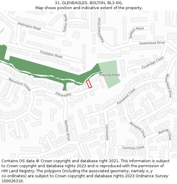 31, GLENEAGLES, BOLTON, BL3 4XL: Location map and indicative extent of plot