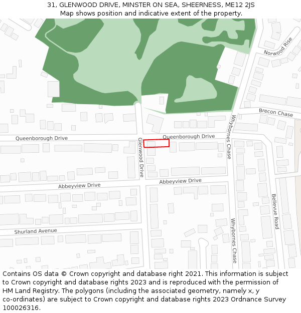 31, GLENWOOD DRIVE, MINSTER ON SEA, SHEERNESS, ME12 2JS: Location map and indicative extent of plot