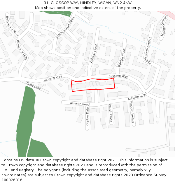 31, GLOSSOP WAY, HINDLEY, WIGAN, WN2 4NW: Location map and indicative extent of plot