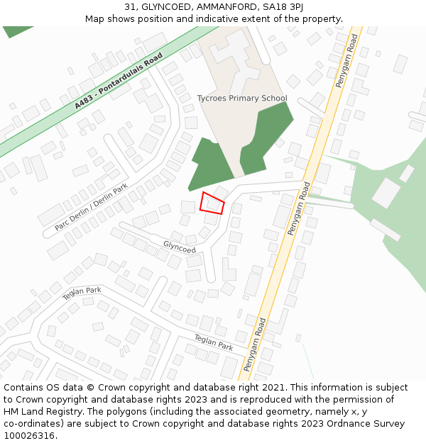 31, GLYNCOED, AMMANFORD, SA18 3PJ: Location map and indicative extent of plot