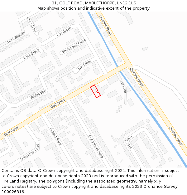 31, GOLF ROAD, MABLETHORPE, LN12 1LS: Location map and indicative extent of plot