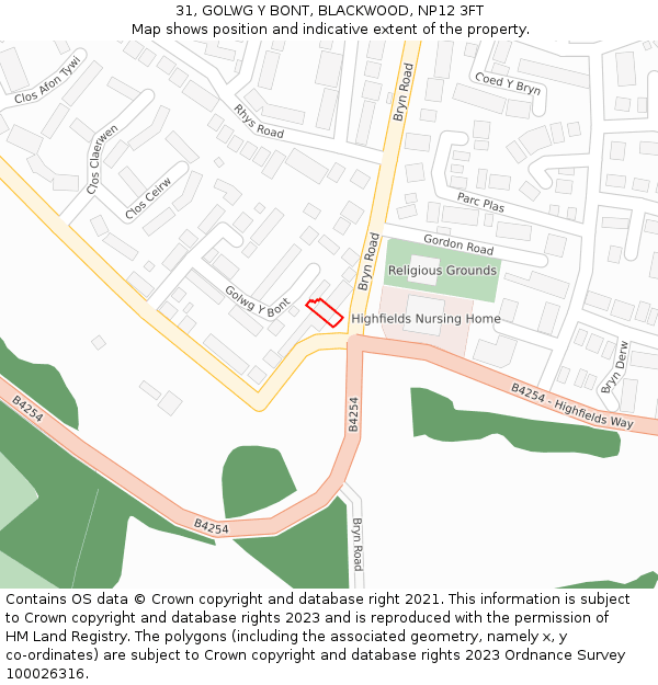 31, GOLWG Y BONT, BLACKWOOD, NP12 3FT: Location map and indicative extent of plot