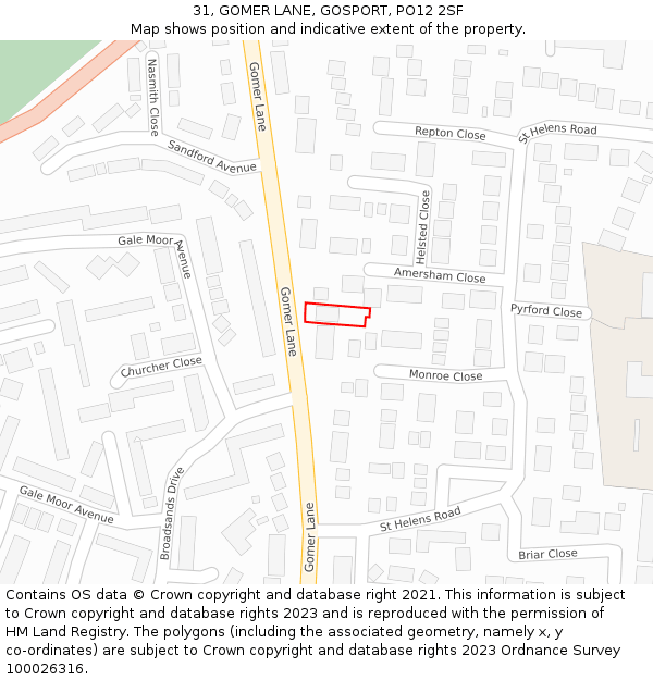 31, GOMER LANE, GOSPORT, PO12 2SF: Location map and indicative extent of plot