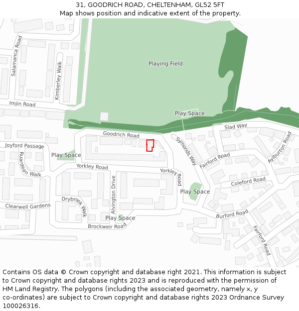 31, GOODRICH ROAD, CHELTENHAM, GL52 5FT: Location map and indicative extent of plot