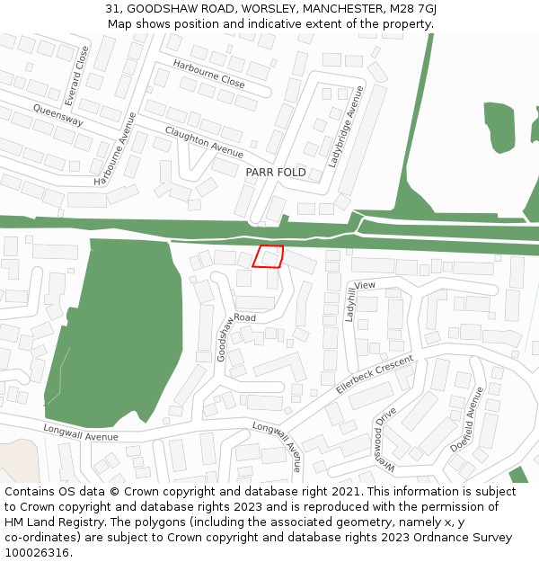 31, GOODSHAW ROAD, WORSLEY, MANCHESTER, M28 7GJ: Location map and indicative extent of plot