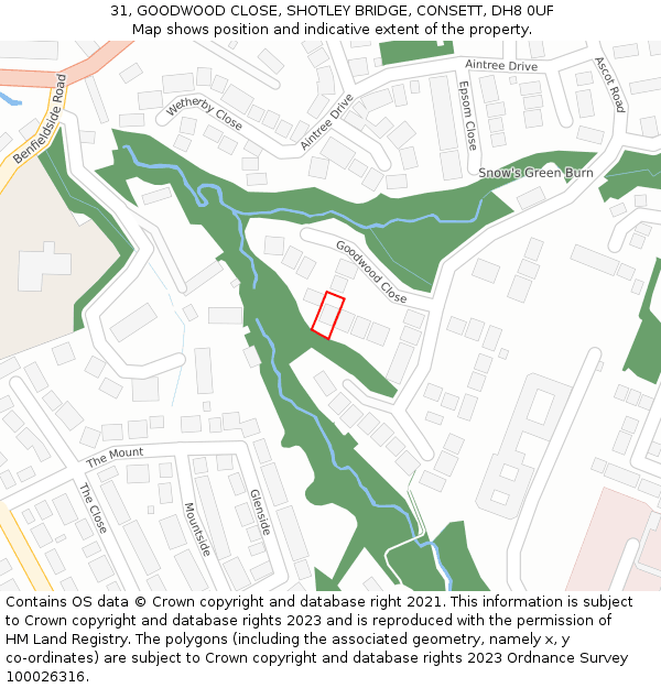 31, GOODWOOD CLOSE, SHOTLEY BRIDGE, CONSETT, DH8 0UF: Location map and indicative extent of plot